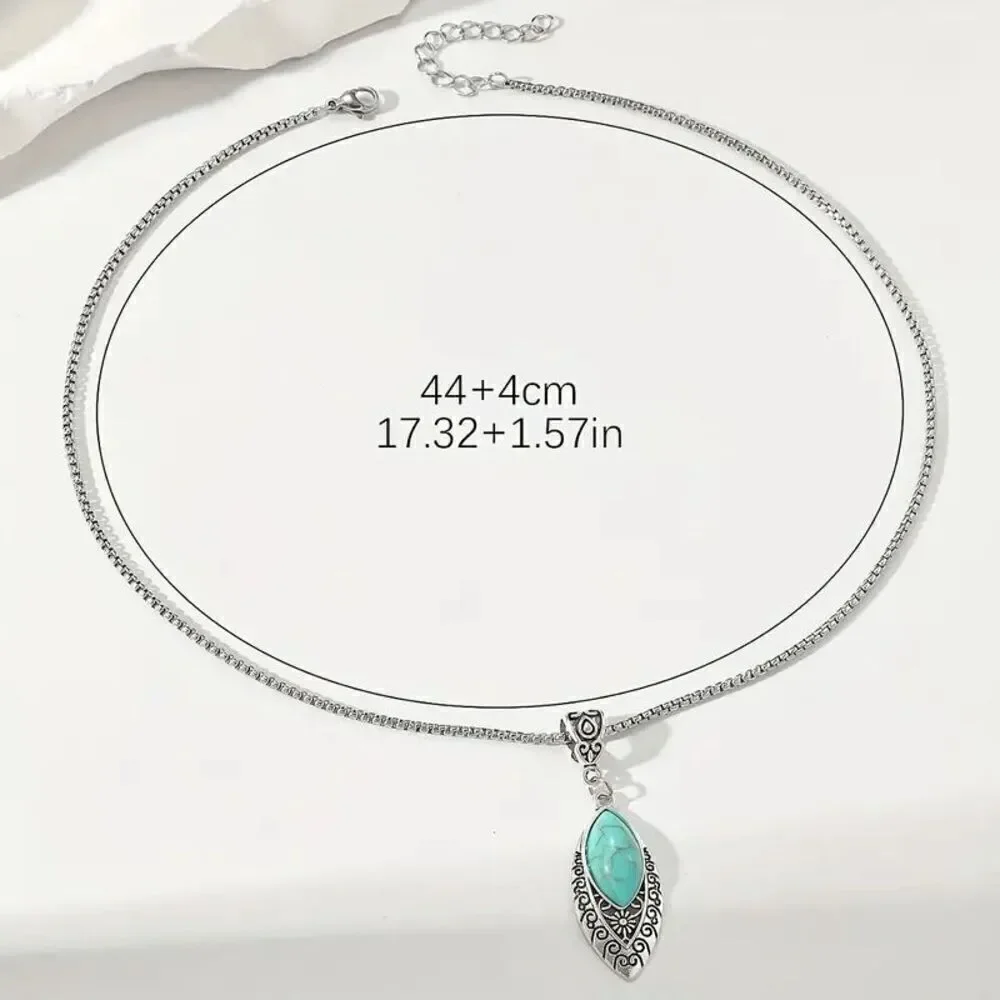 Western Boho Turquoise Water Drop Pendant Necklace